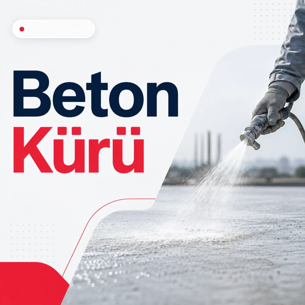 Üzerinde “Beton Kürü” yazan, taze beton yüzeyine püskürtme yöntemiyle kür uygulaması yapılan kare görsel.